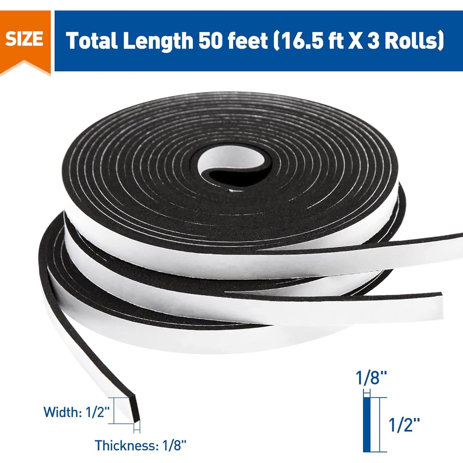 Sellador de Puerta MAGZO Cinta de Espuma Adhesiva 50FT Negro