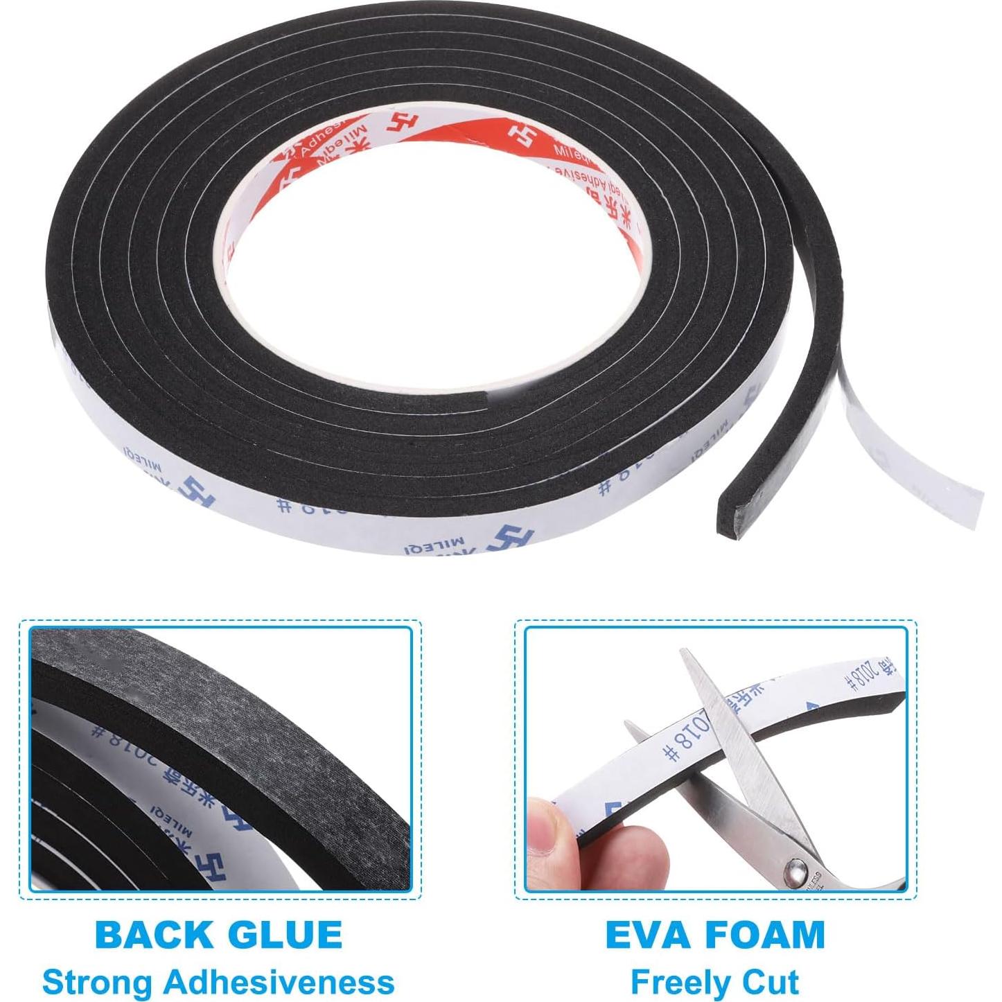 Cinta de Espuma Aislante PATIKIL 2m Negro 1cm Ancho 5mm Grueso