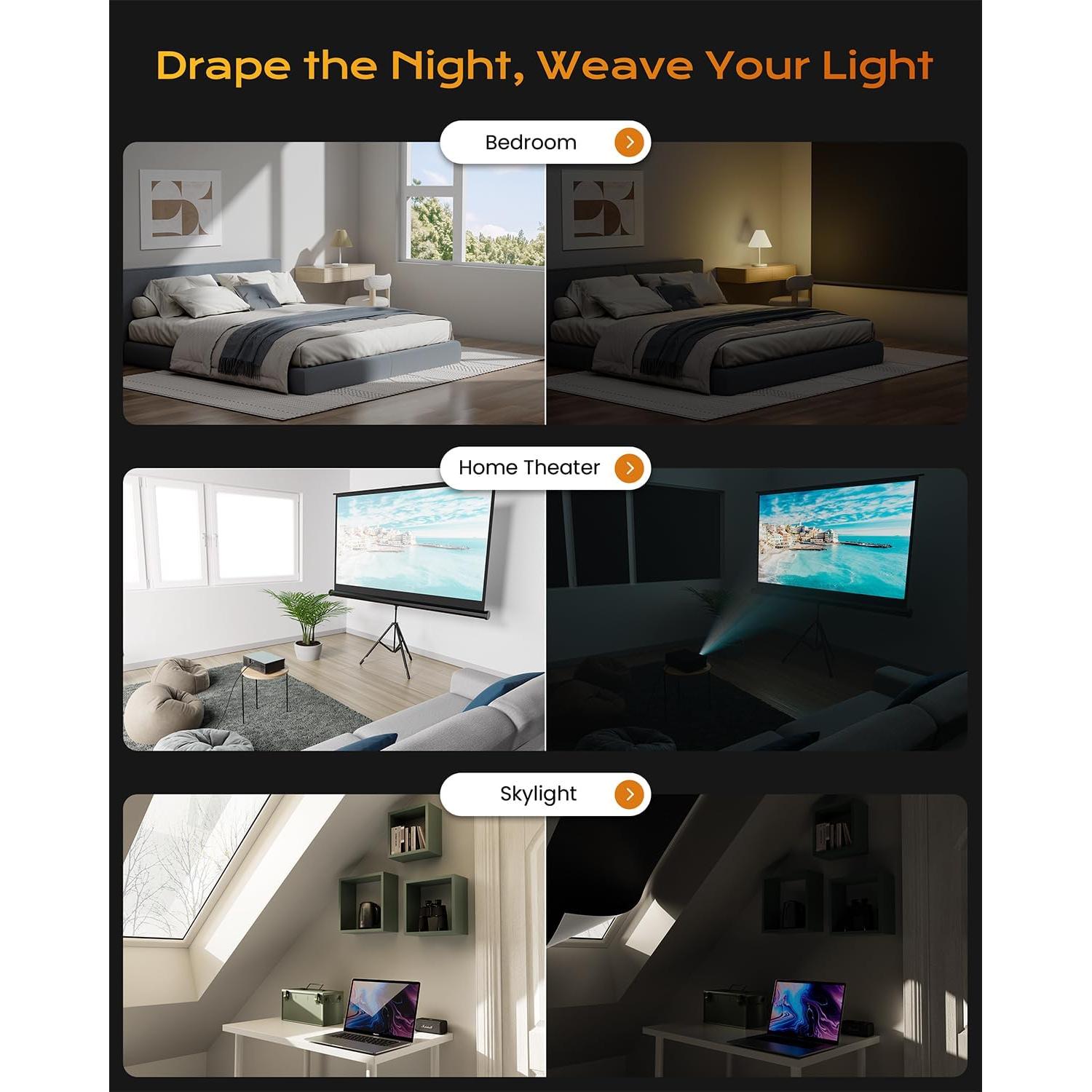 Cortinas Blackout Portátiles HEMRLY 42x60cm Negros Sin Taladrar