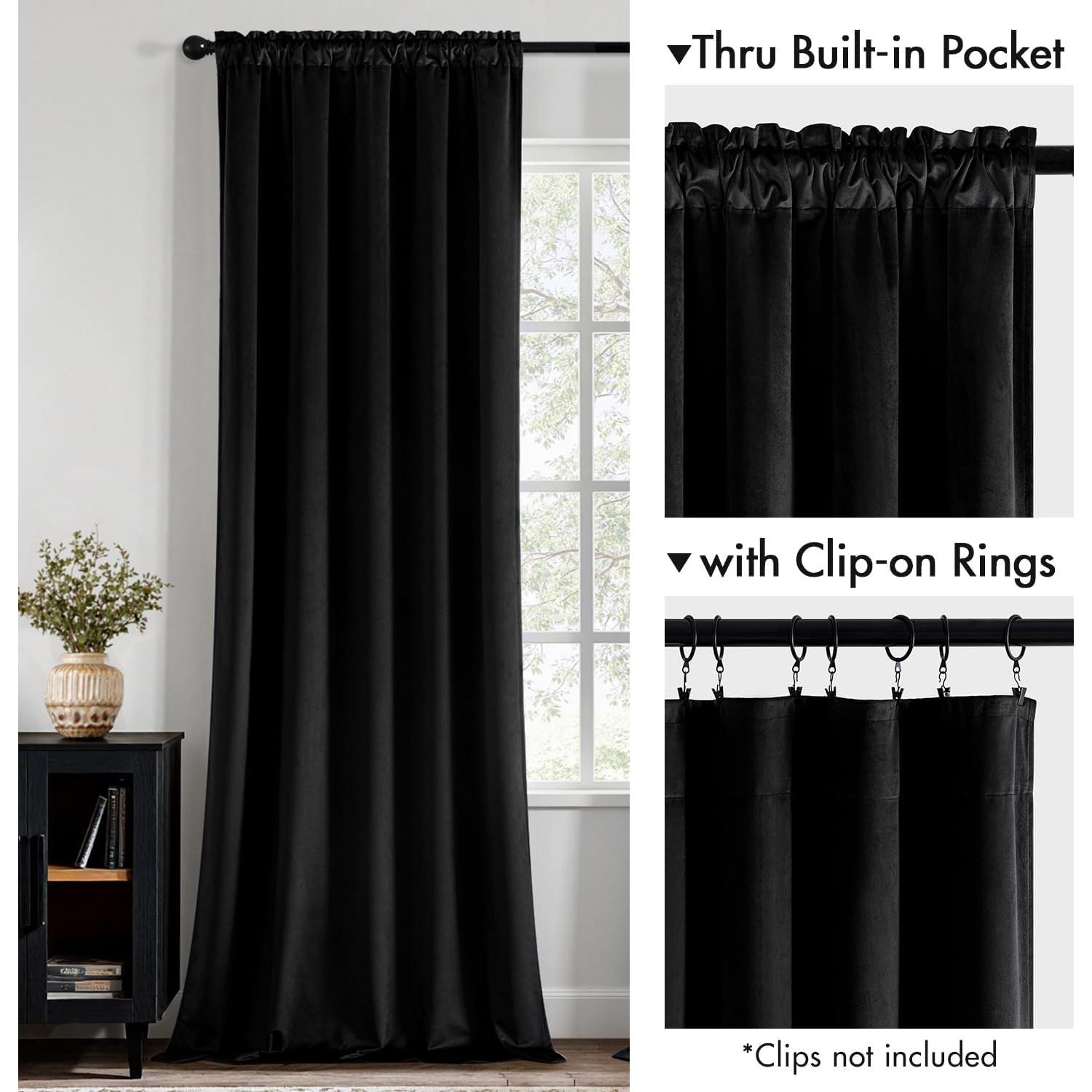 Cortinas de Terciopelo Negro MIULEE 2 Paneles 100x243 cm Blackout