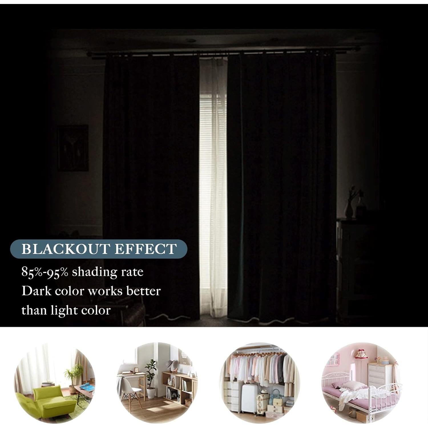 Cortinas Opacas PONY DANCE 107x114 cm Negras Aislantes Térmicas