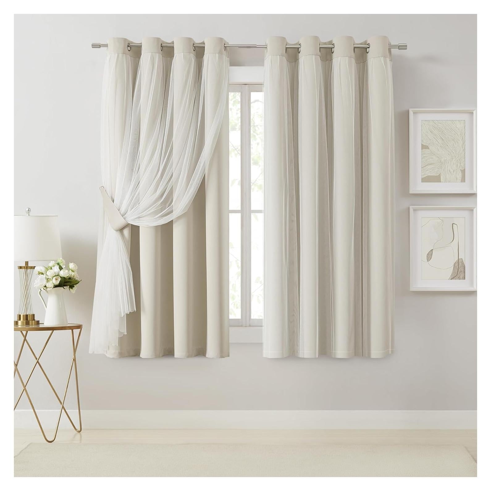 Cortinas Beige Blackout 80% Bujasso 54x63 cm Paquete de 2