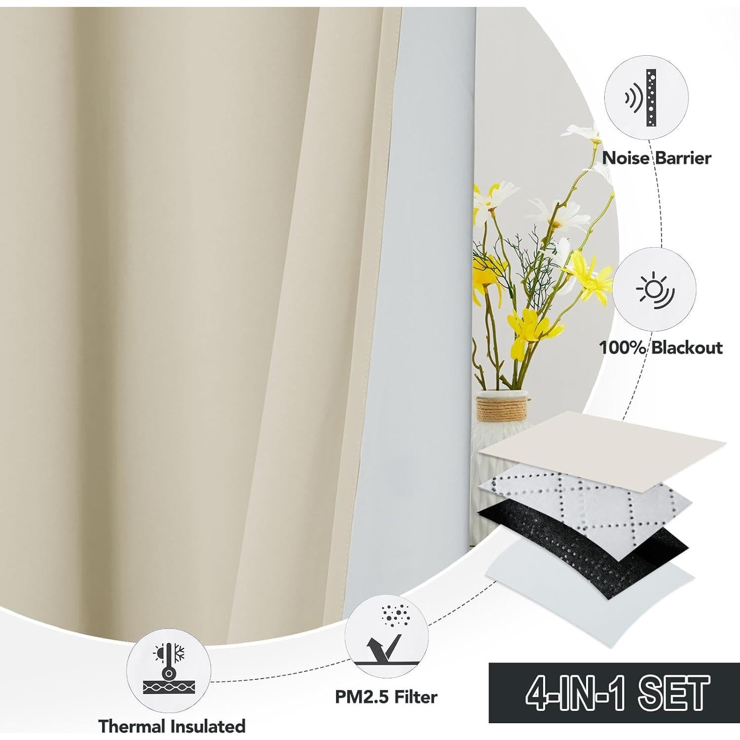 Cortinas Aislantes de Sonido RYB HOME 132x183 cm 100% Opacas
