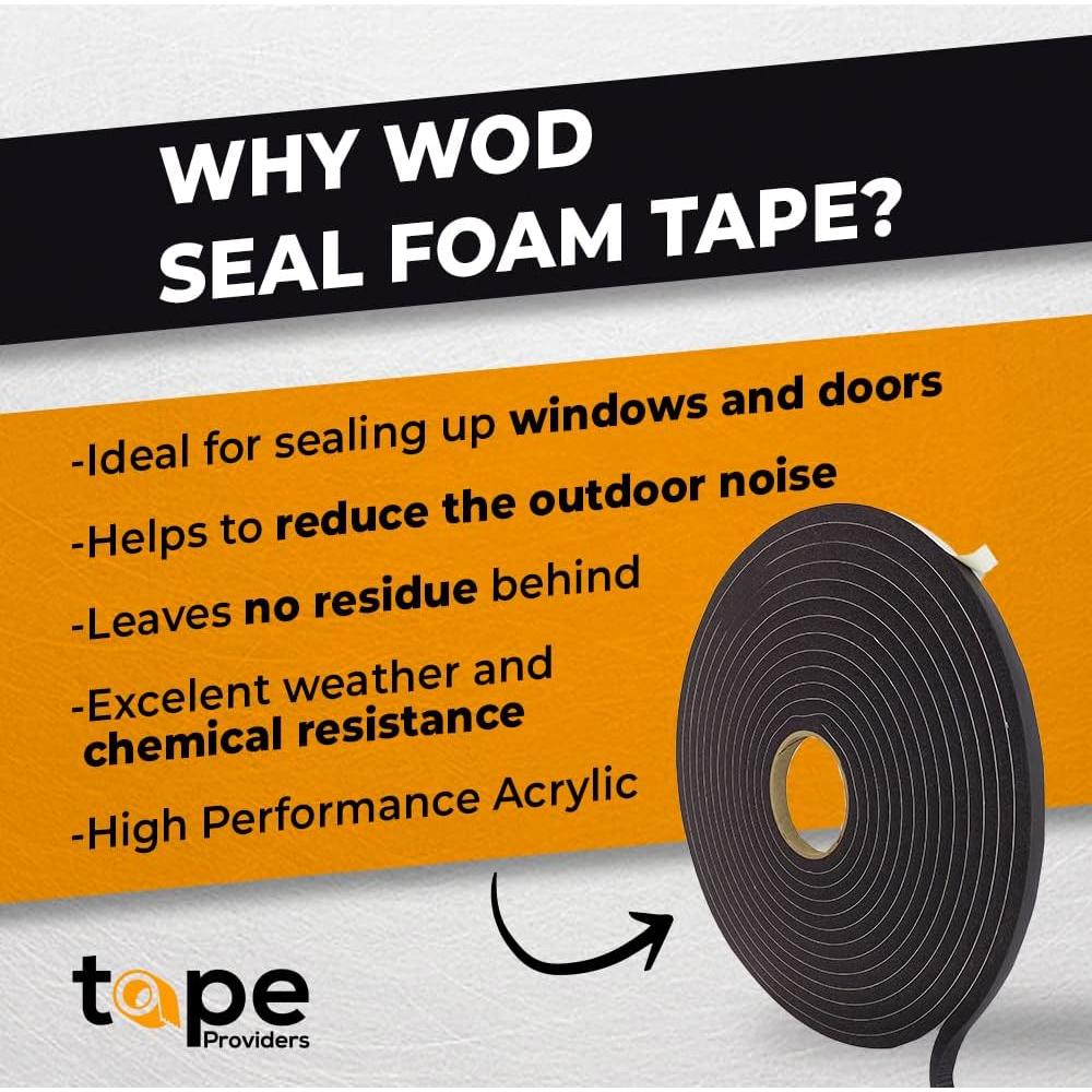 Cinta de Espuma de Goma WOD 3/8" x 3/16" x 15.24m Negra