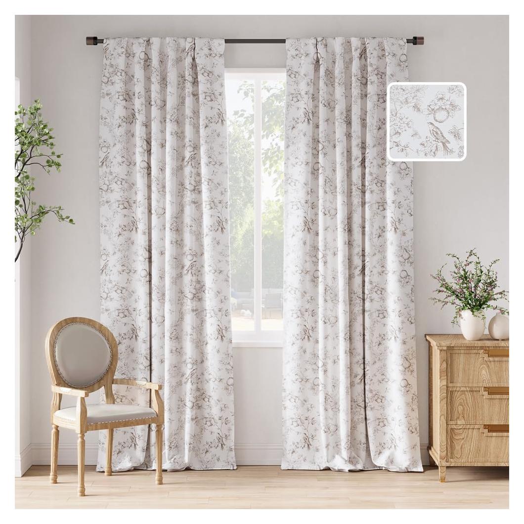 Cortinas Opacas Florales JINCHAN 50x96" Taupe 2 Paneles