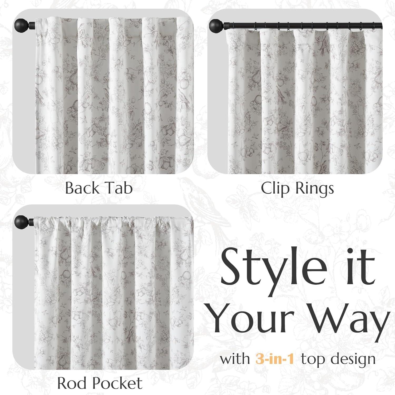 Cortinas Opacas Florales JINCHAN 50x96" Taupe 2 Paneles