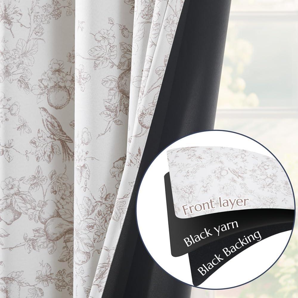 Cortinas Opacas Florales JINCHAN 50x96" Taupe 2 Paneles