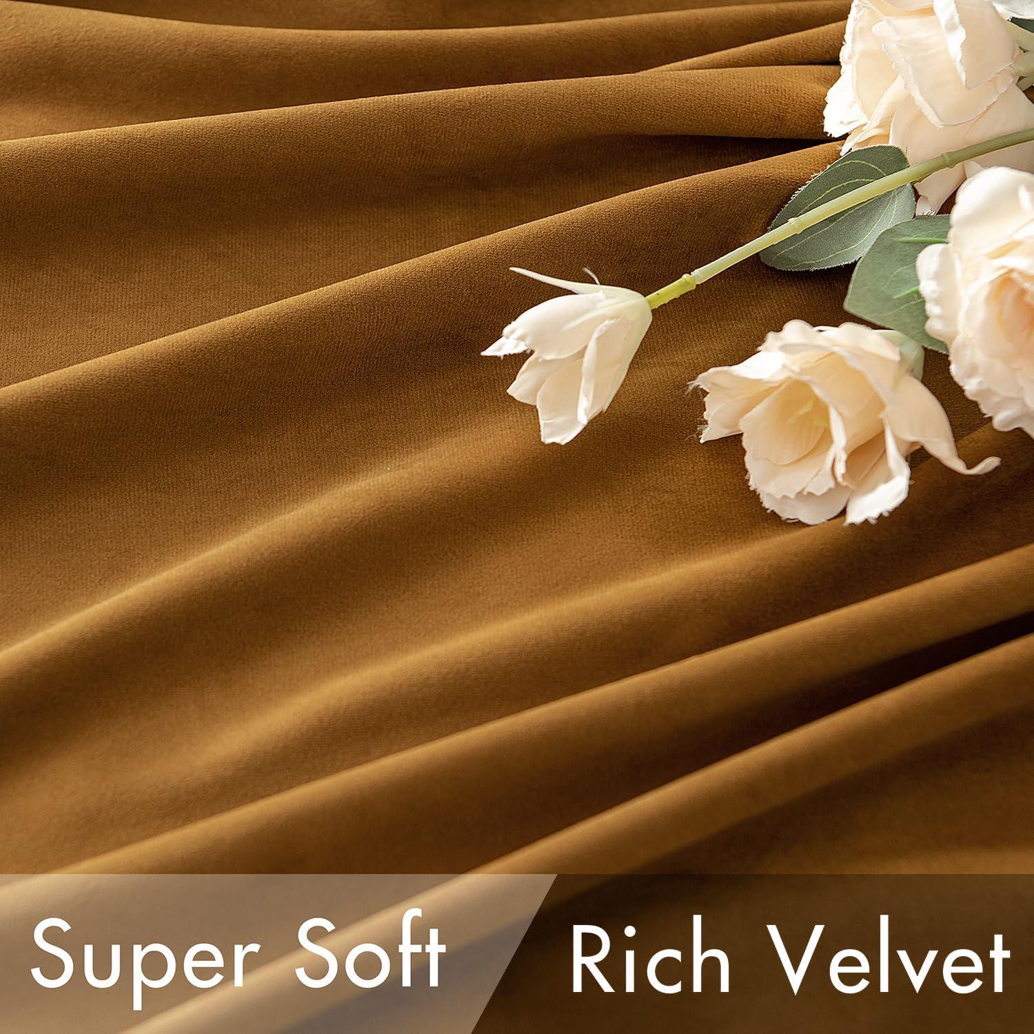 Woaboy Back Tab & Rod Pocket Velvet Curtains 84 Inches Long 2 Panels Set, Gold Brown Classical Thermal Insulated Light Blocking Window Drapes for Bedroom Living Room Nursery Privacy, W52 x L84