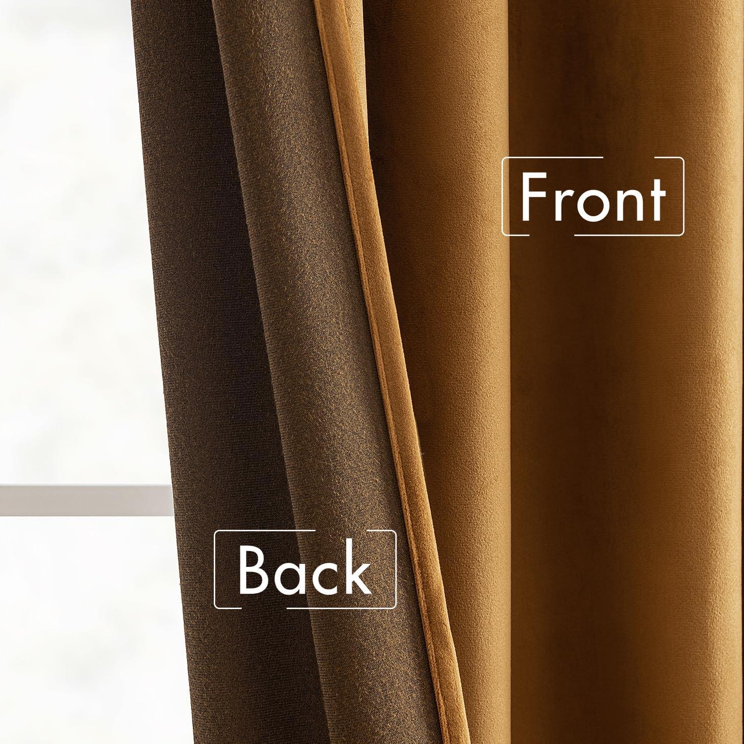 Woaboy Back Tab & Rod Pocket Velvet Curtains 84 Inches Long 2 Panels Set, Gold Brown Classical Thermal Insulated Light Blocking Window Drapes for Bedroom Living Room Nursery Privacy, W52 x L84
