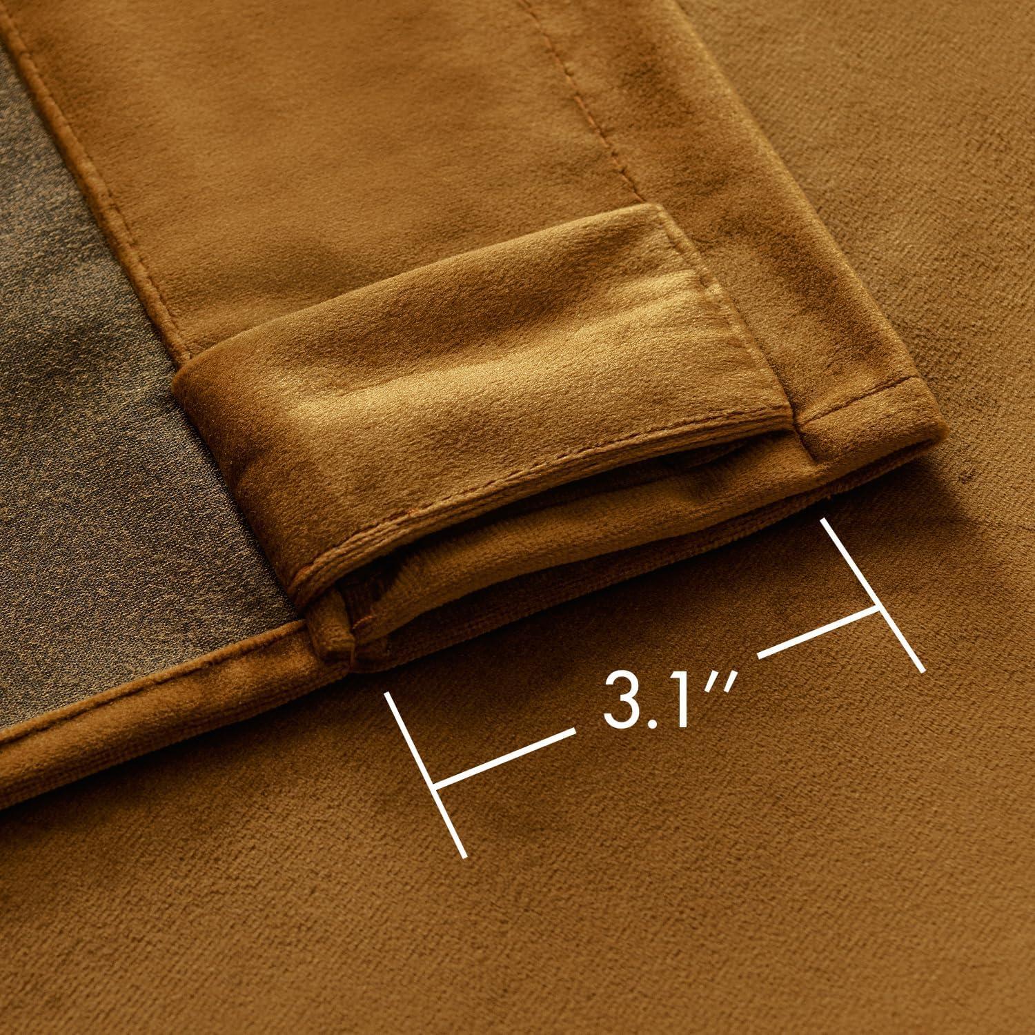 Woaboy Back Tab & Rod Pocket Velvet Curtains 84 Inches Long 2 Panels Set, Gold Brown Classical Thermal Insulated Light Blocking Window Drapes for Bedroom Living Room Nursery Privacy, W52 x L84