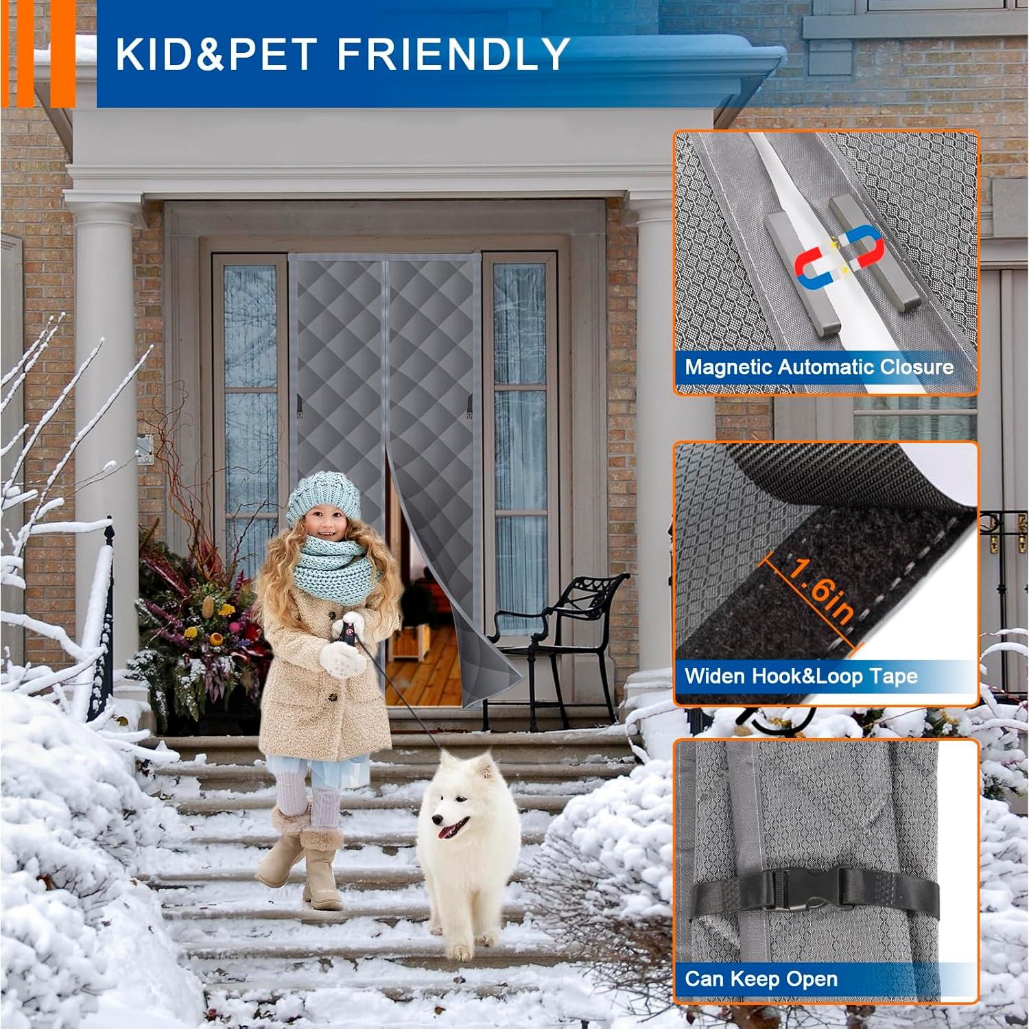 Cortina de Puerta Aislante Magnética WLLEYAY 32"x80" Gris