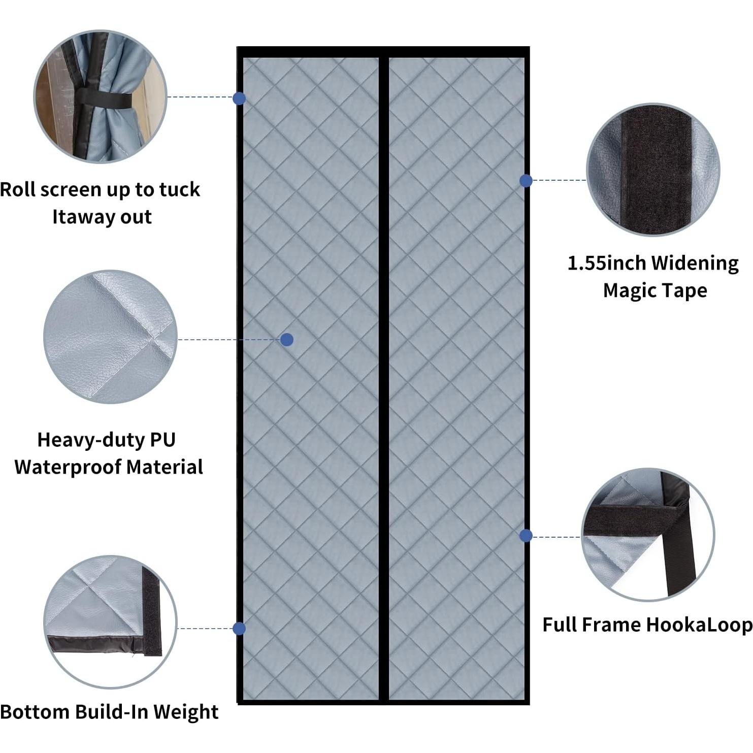 Cortina de Puerta Magnética Aislada Veanusiver 91.1x207.6cm Gris