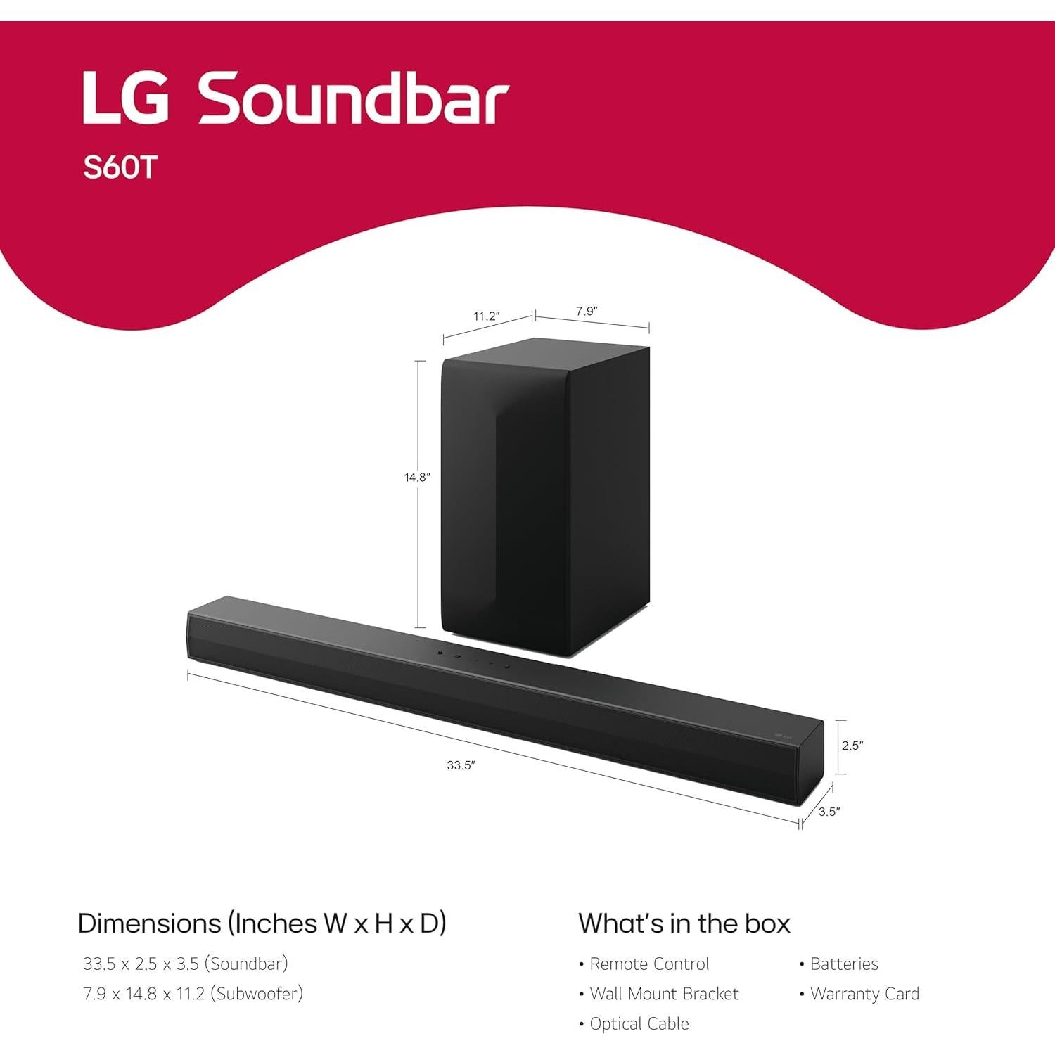 Barra de Sonido LG S60T 3.1 con Subwoofer Inalámbrico