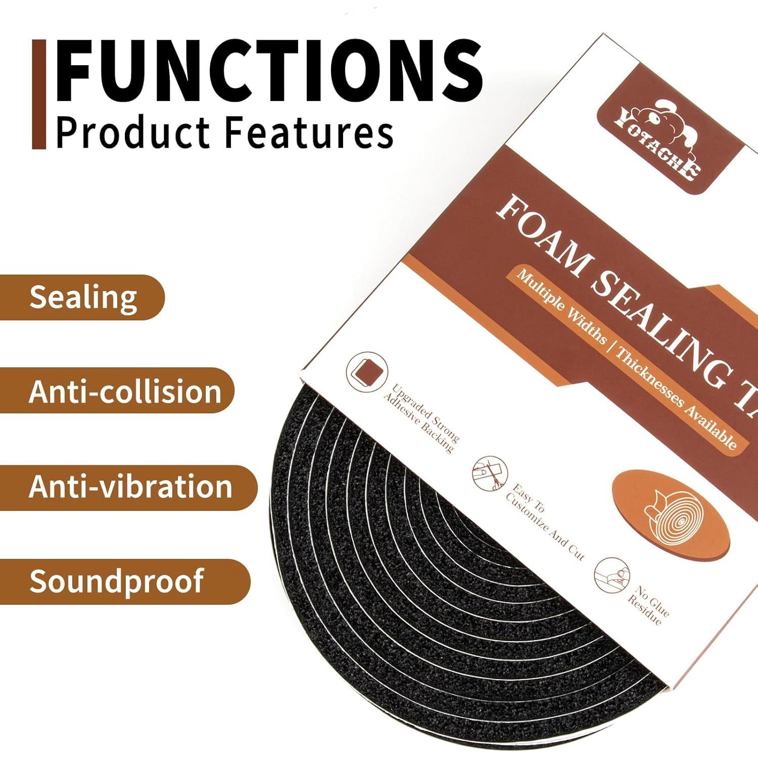 Cinta de Sello de Espuma Yotache 1.27cm x 0.64cm, 26 PIES