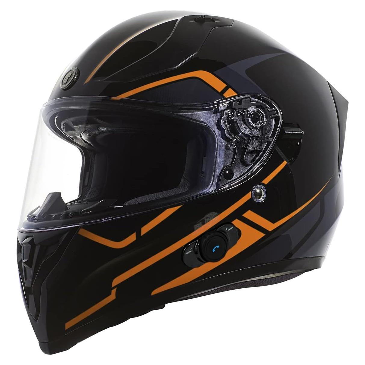 Casco Bluetooth TORC T15B Negro Brillante con Naranja