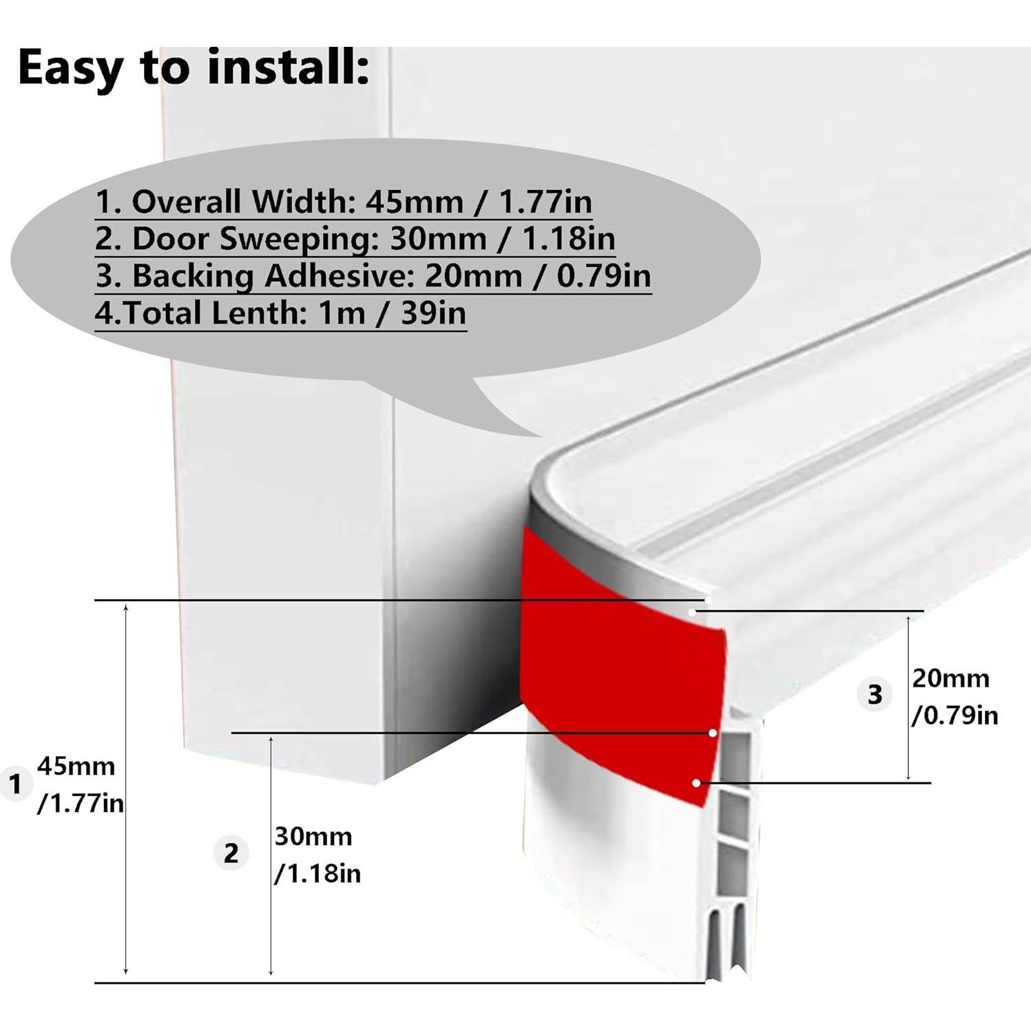 Detenedor de Corrientes de Aire DOHUG 1m Blanco - Bloqueador de Puertas