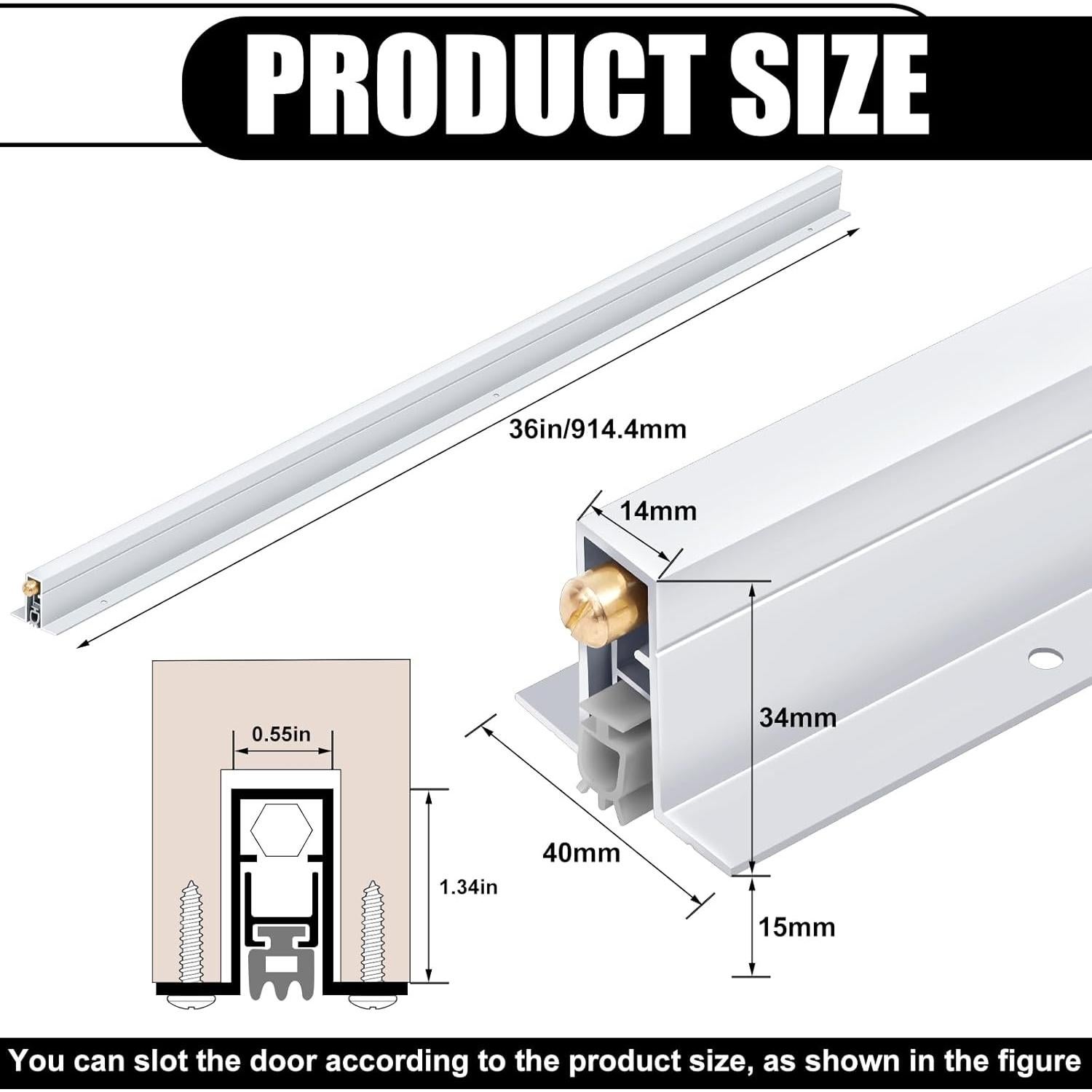 2 Sellos Inferiores Automáticos de Puerta Yaocom Aluminio 14.3x914.4mm