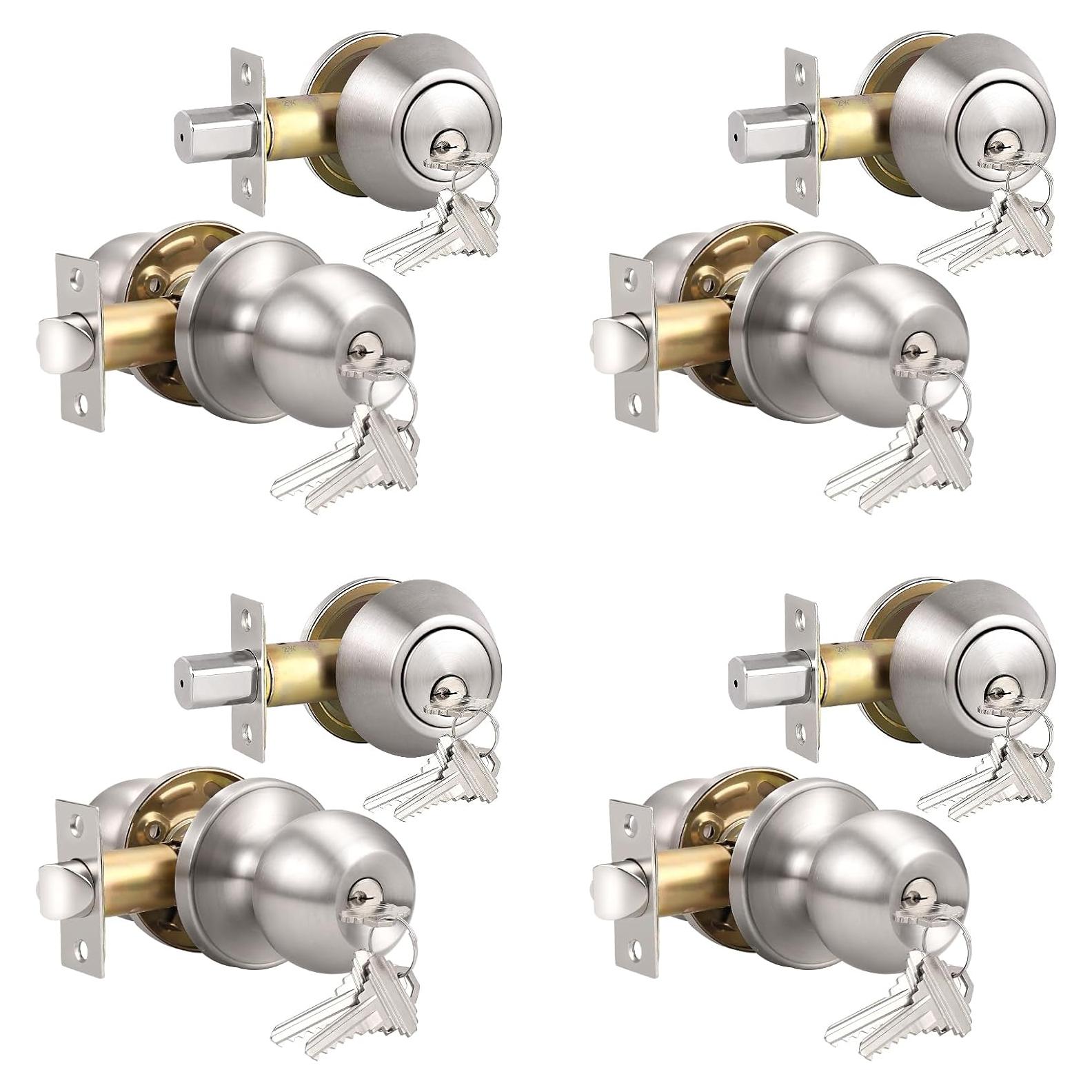 Cerradura de Puerta Exterior Knobonly con Llave Igual - 4 Piezas