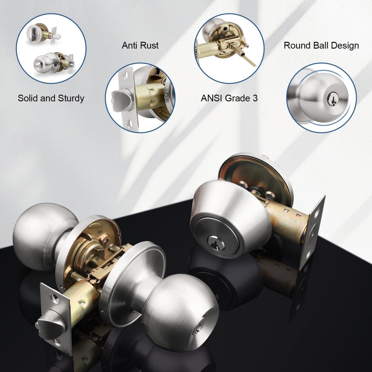 Cerradura de Puerta Exterior Knobonly con Llave Igual - 4 Piezas