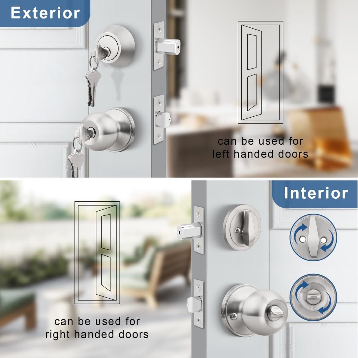 Cerradura de Puerta Exterior Knobonly con Llave Igual - 4 Piezas