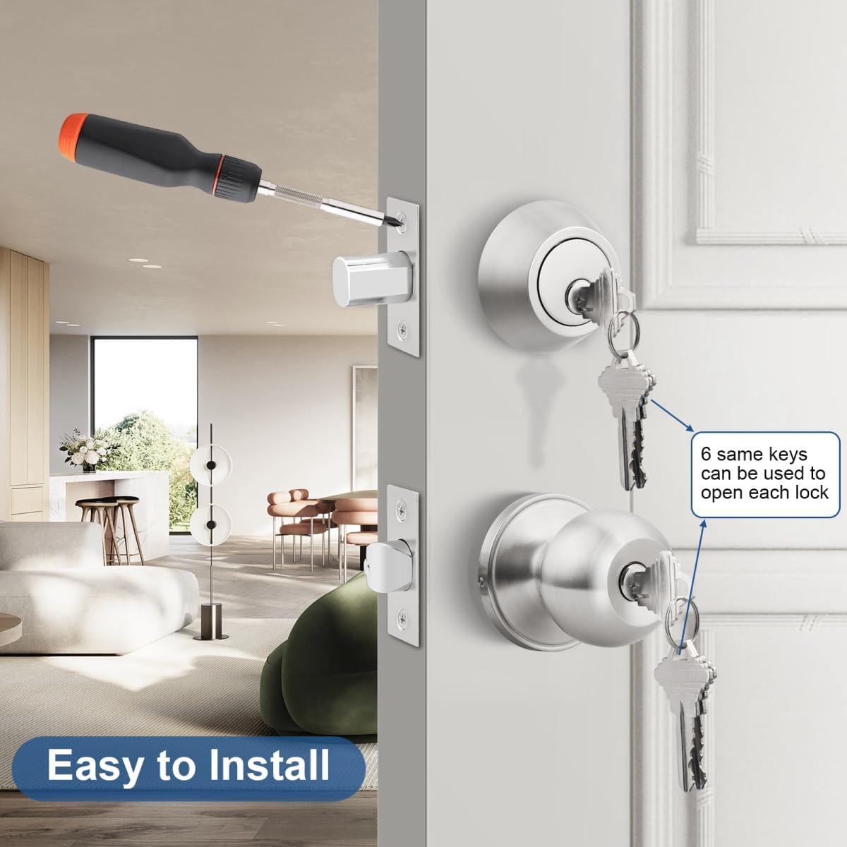 Cerradura de Puerta Exterior Knobonly con Llave Igual - 4 Piezas