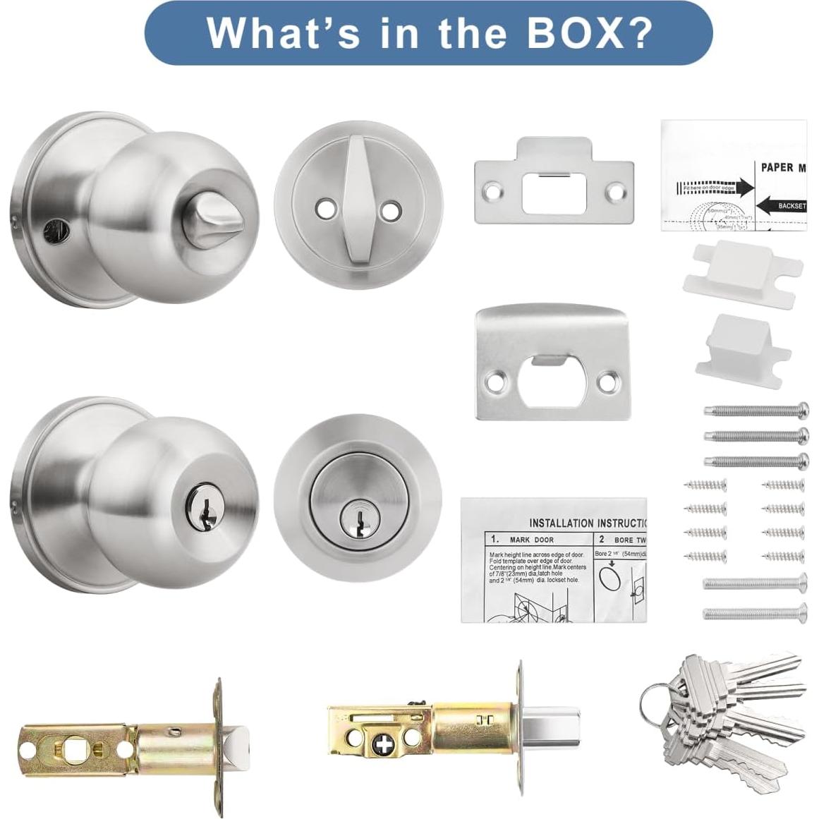 Cerradura de Puerta Exterior Knobonly con Llave Igual - 4 Piezas