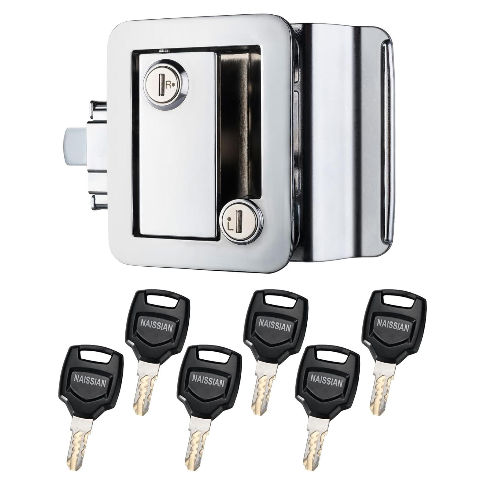 Cerradura de puerta camper Naissian cromo con 6 llaves iguales