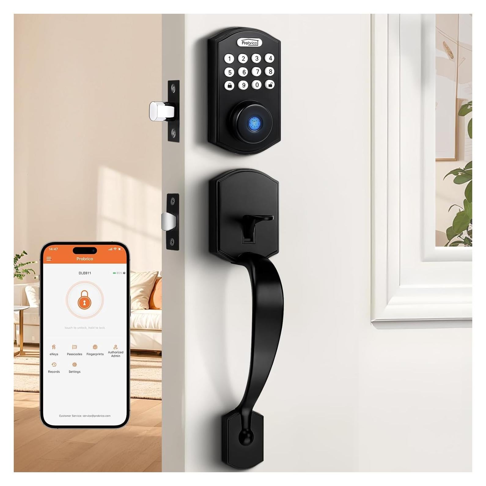 Cerradura Inteligente Probrico DLE612BKMFA con Manija, Negro