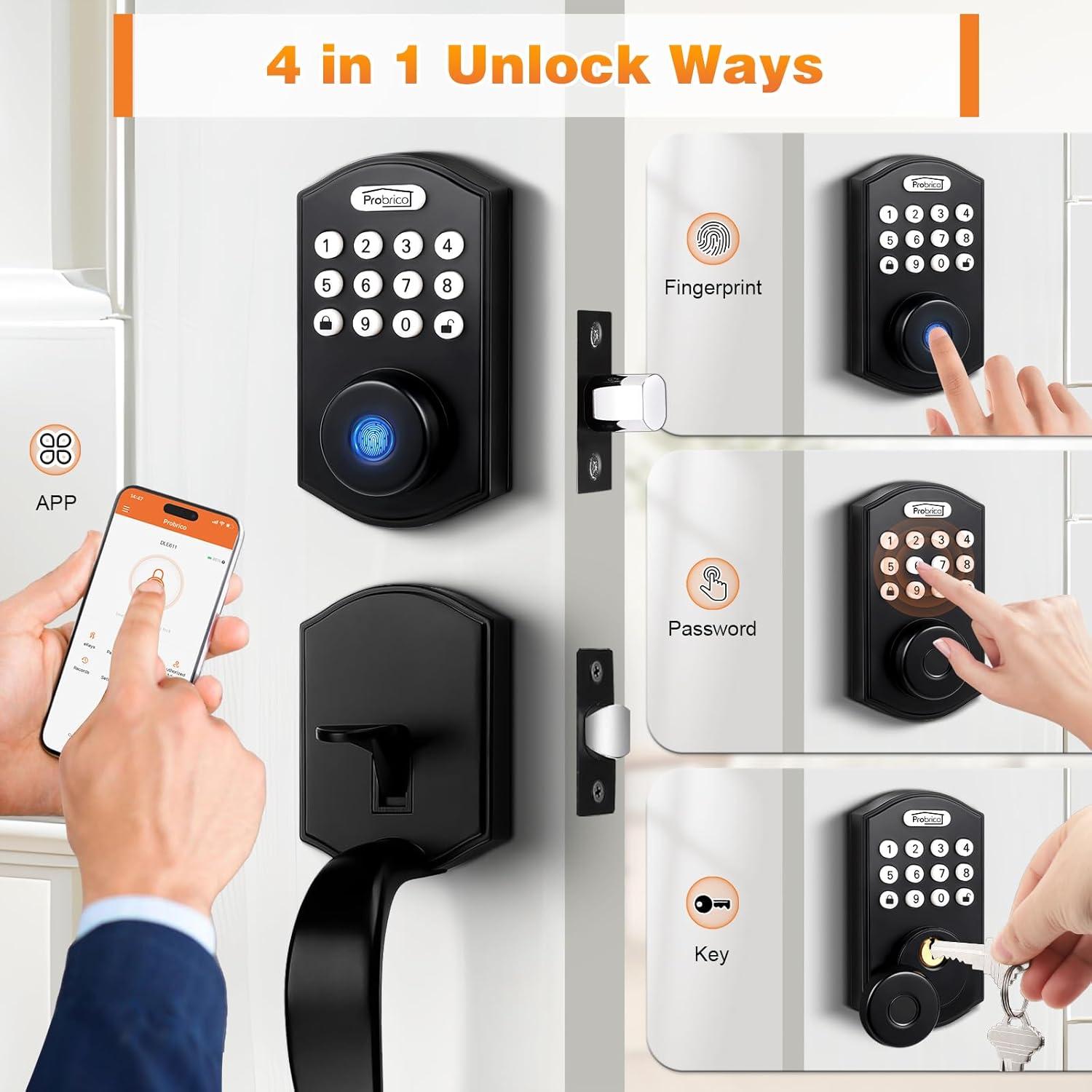 Cerradura Inteligente Probrico DLE612BKMFA con Manija, Negro