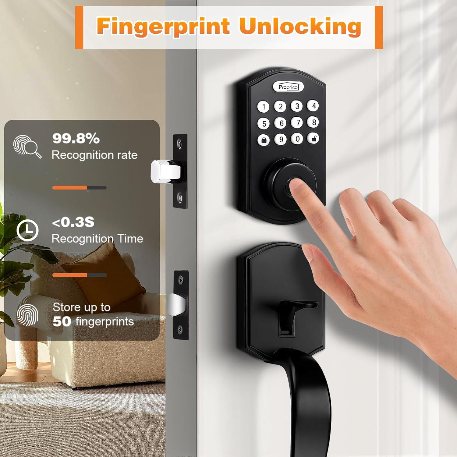 Cerradura Inteligente Probrico DLE612BKMFA con Manija, Negro