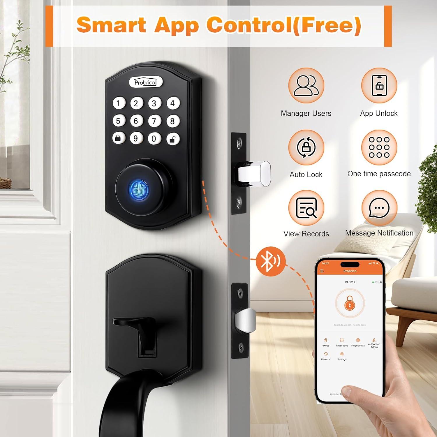 Cerradura Inteligente Probrico DLE612BKMFA con Manija, Negro