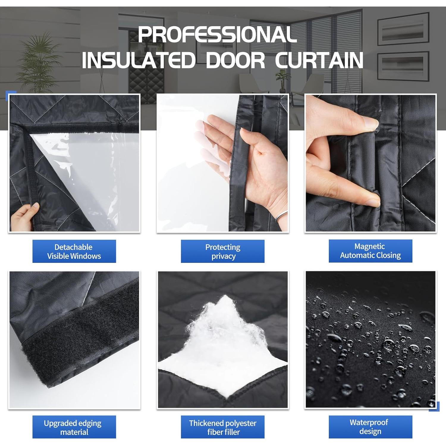 Cortina de Puerta Aislante Magnética Veanusiver 96x212cm Negra