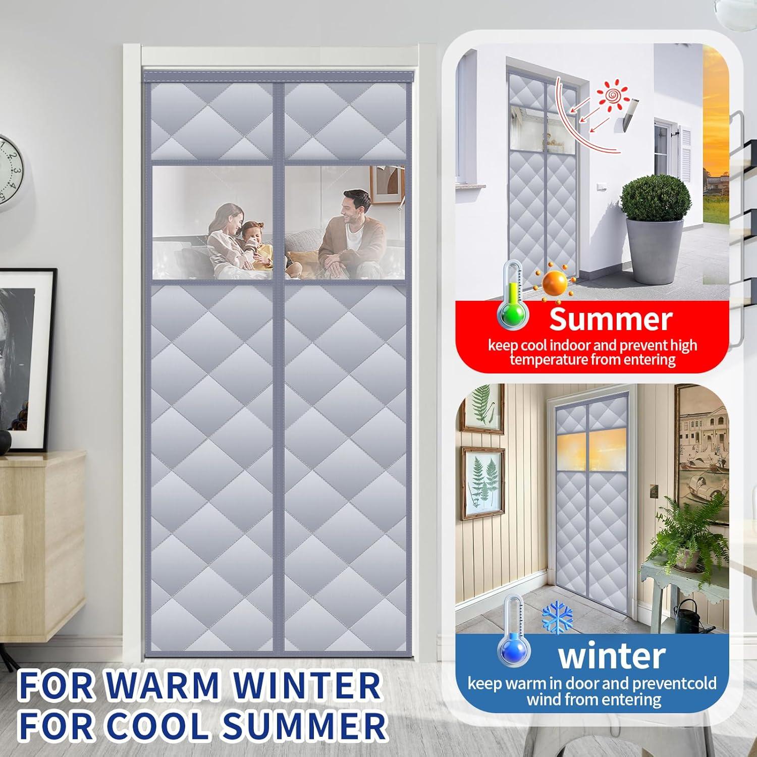 Cortina de Puerta Aislante Magnética Veanusiver 96x212 cm Gris