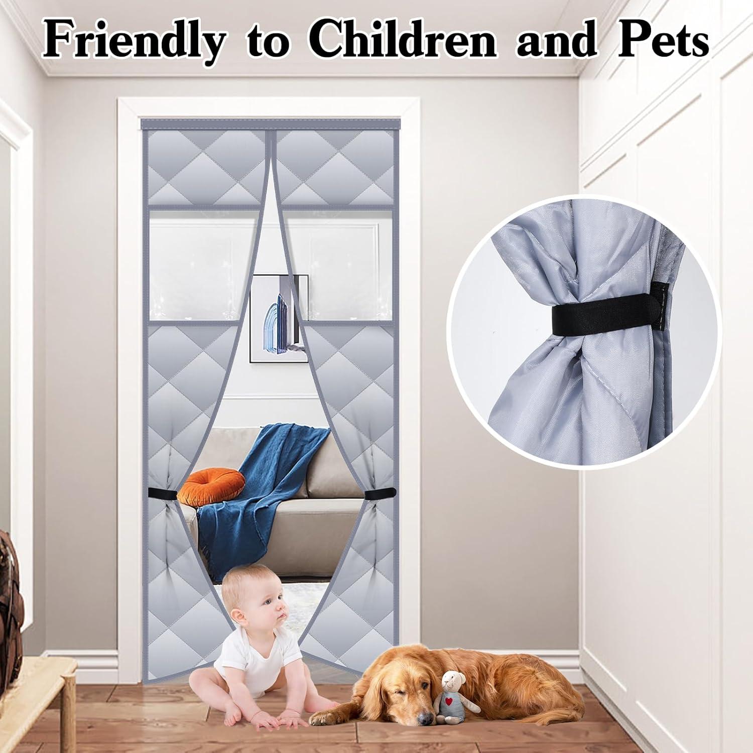 Cortina de Puerta Aislante Magnética Veanusiver 96x212 cm Gris