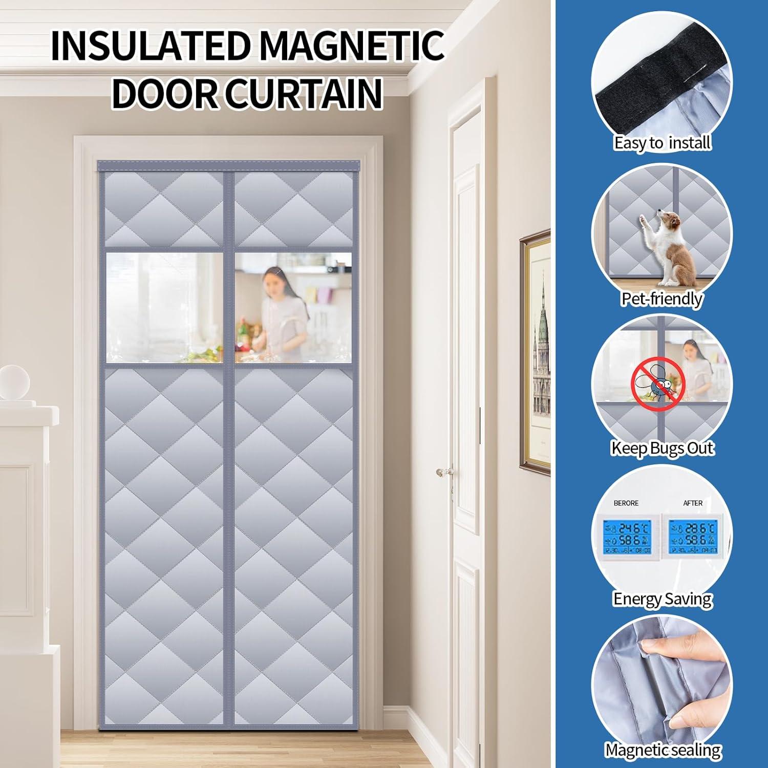 Cortina de Puerta Aislante Magnética Veanusiver 96x212 cm Gris