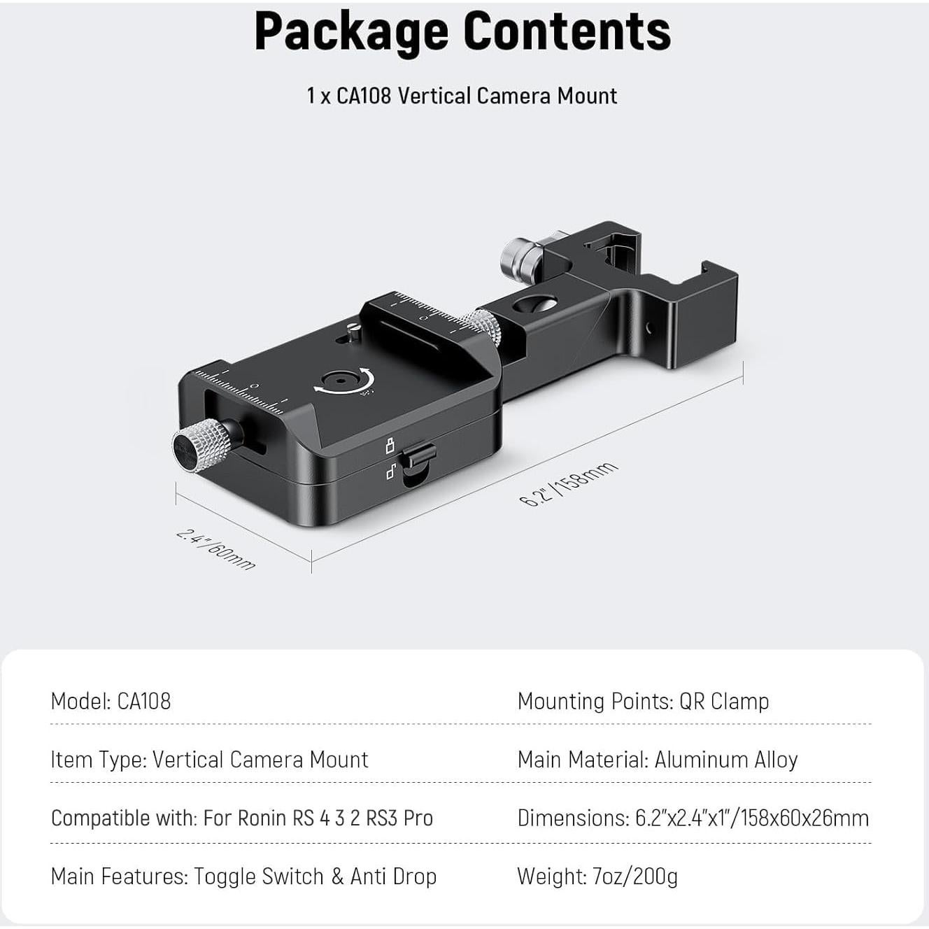 Montaje Vertical NEEWER RS4 RS3 para Cámara DJI Ronin