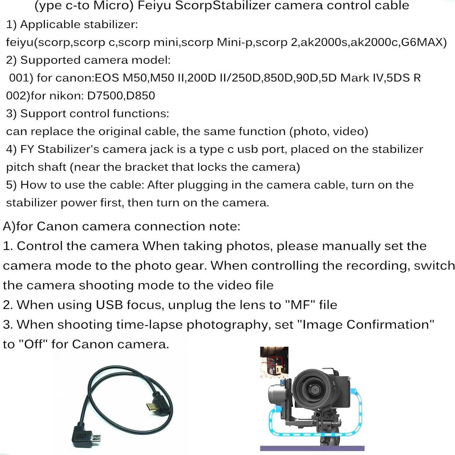 Cable de Control de Cámara FY-Micro USB para Estabilizador Feiyu