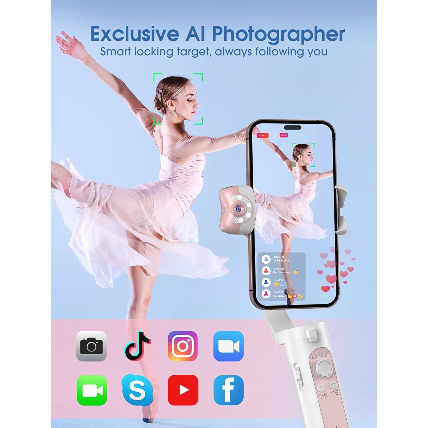 iSteady V2S Gimbal Stabilizer for Smartphone, 3-Axis Gimbal for iPhone, AI Tracking, Portable and Foldable Phone Stabilizer with Fill Light for Video Recording, Vlogging, YouTube, TikTok