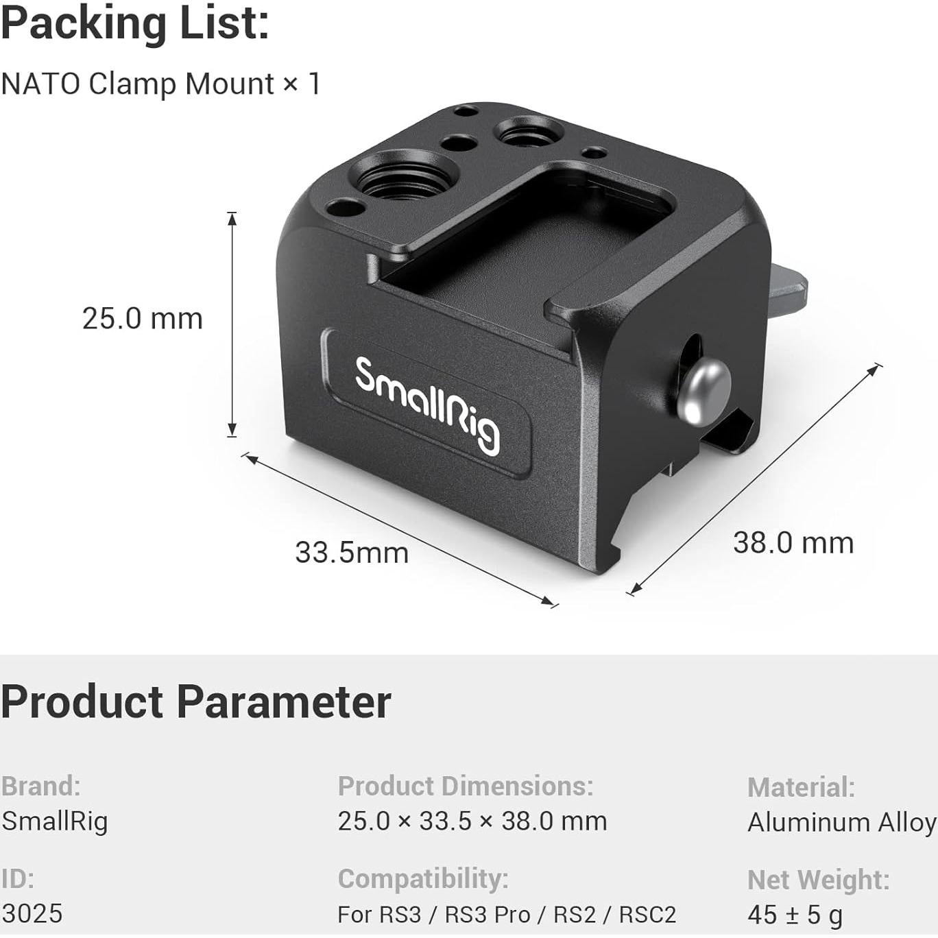 Soporte de Accesorios NATO SmallRig 3025 para DJI RS 4 Mini/RS 2/RSC 2