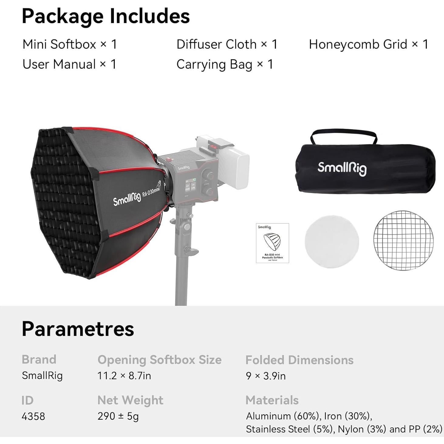 SmallRig Mini Softbox Parabólico 29cm Liberación Rápida