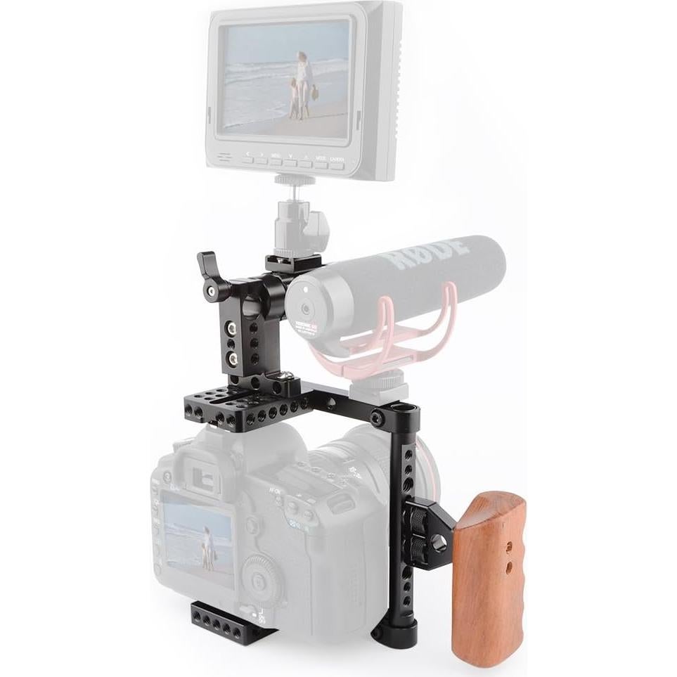 Jaula de Cámara CAMVATE con Mango de Madera para Canon y Nikon