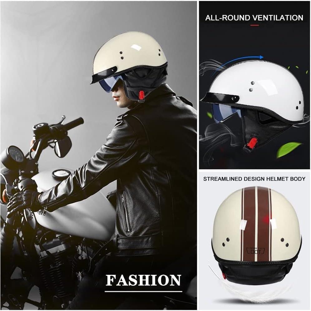 Casco de motocicleta BDTOT retro media cara con visera
