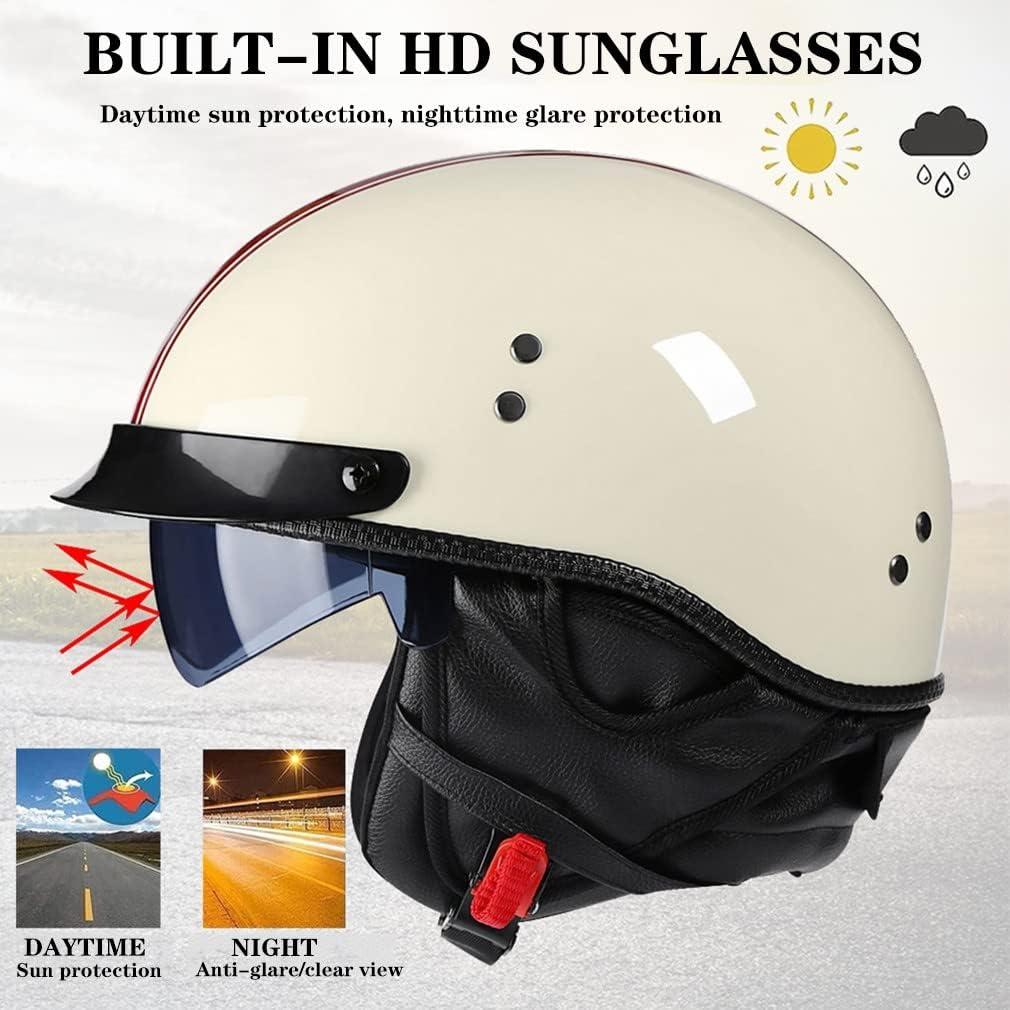 Casco de motocicleta BDTOT retro media cara con visera solar
