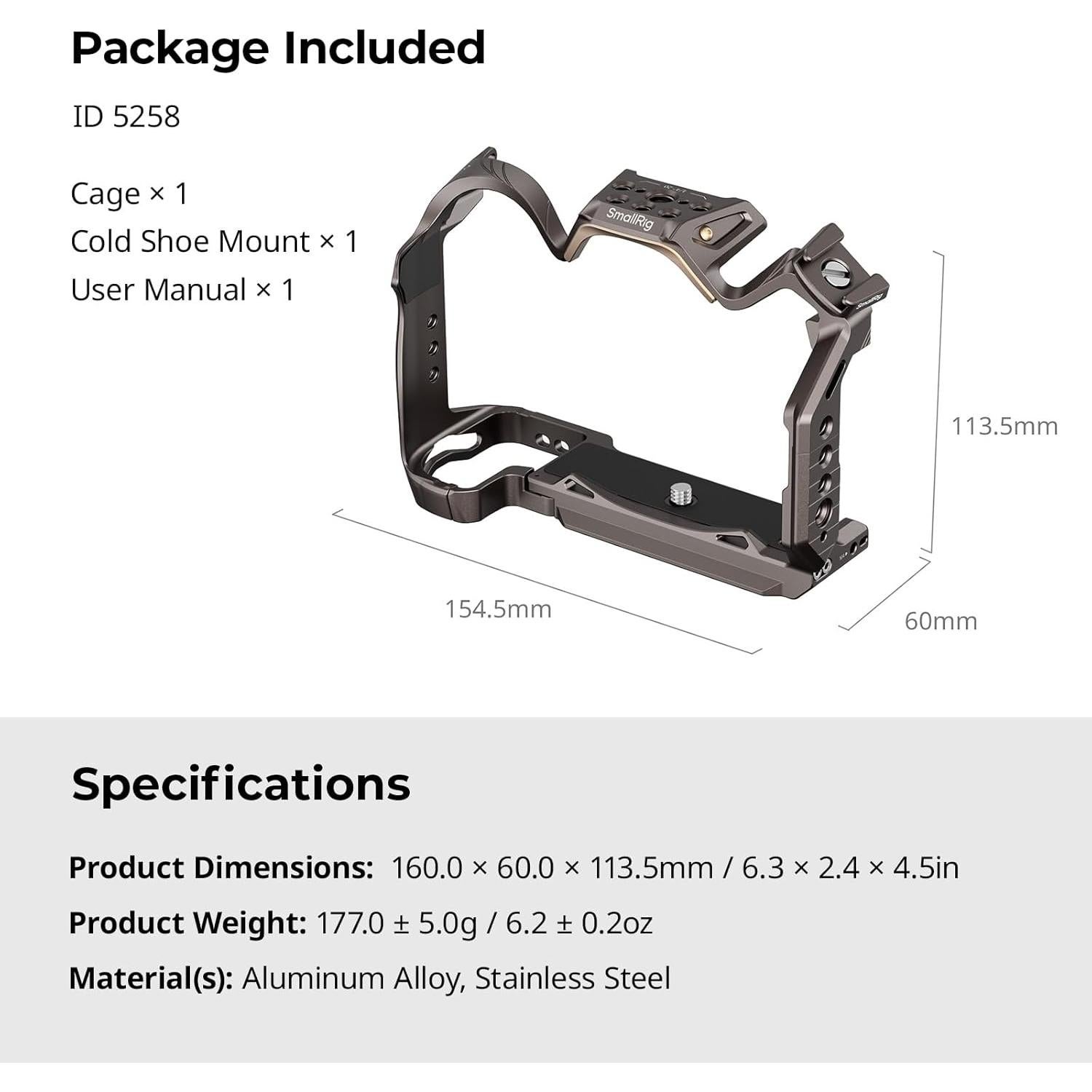Jaula SmallRig 5258 para Nikon Z5/Z6/Z7 - Aluminio, Placa Arca