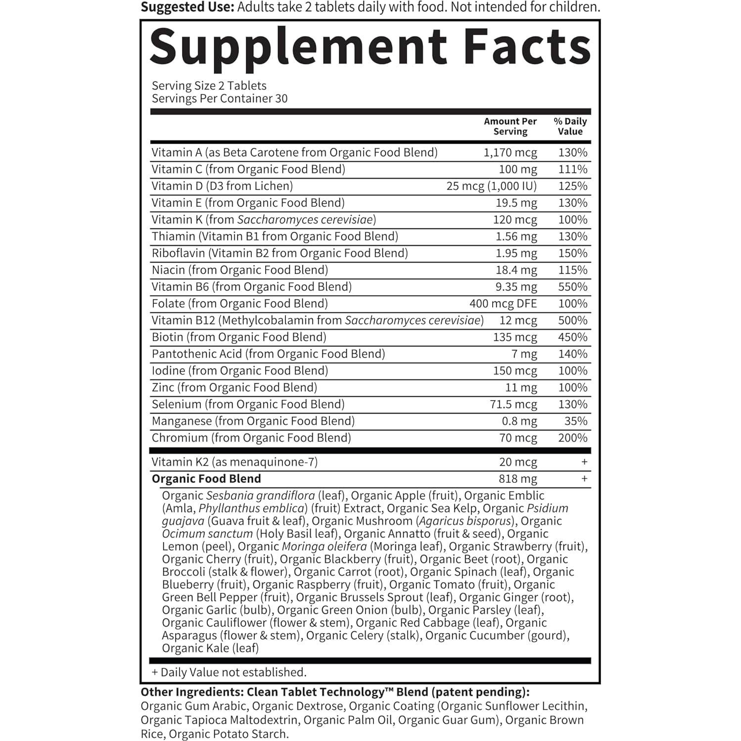Multivitamínico Orgánico Vegano Jardín de Vida 60 Tabletas