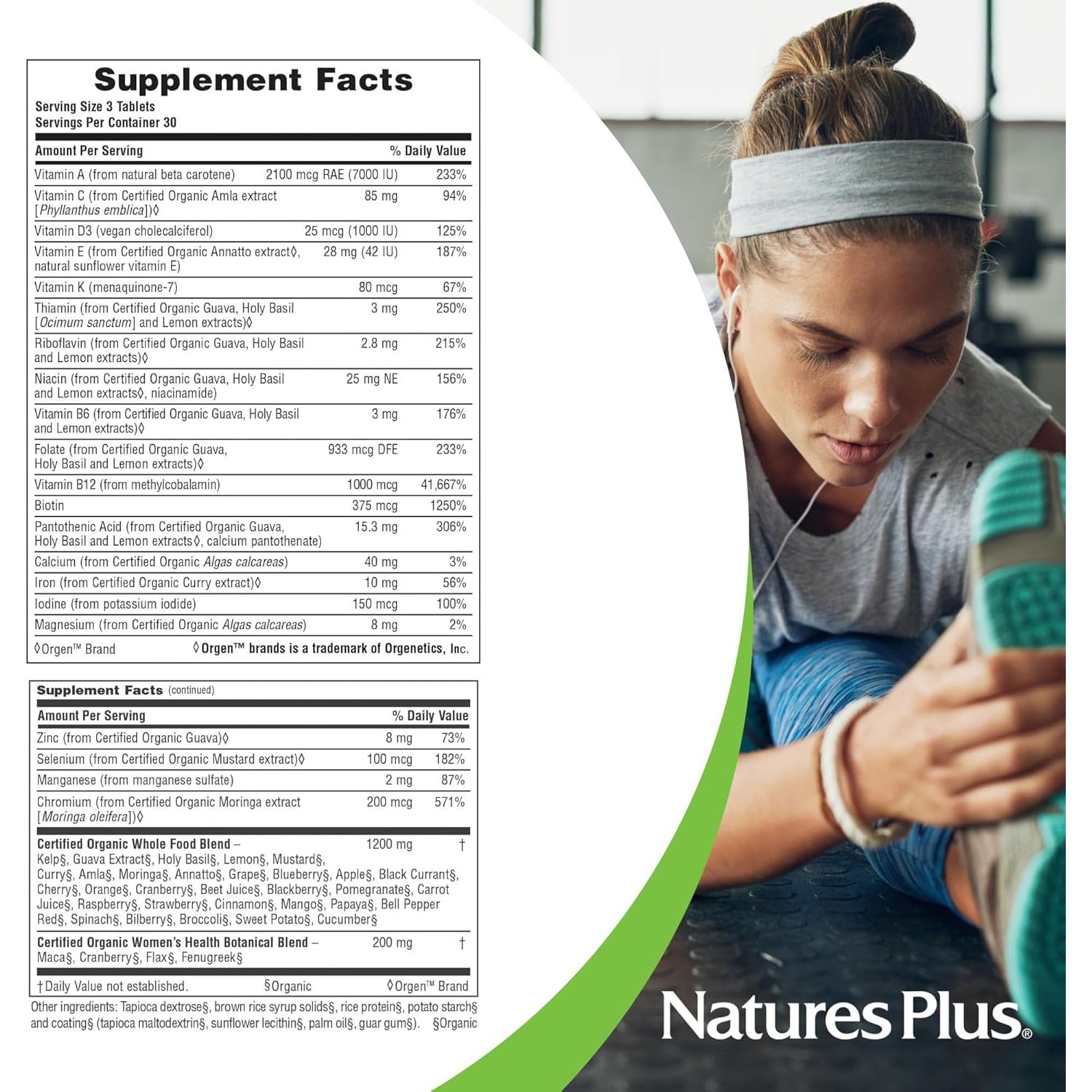 Multivitamina Orgánica para Mujeres NaturesPlus 90 Tabletas Veganas