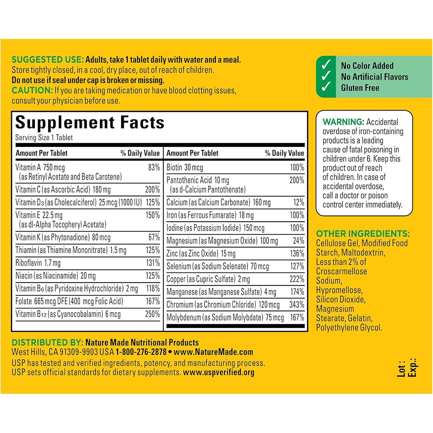 Tabletas Multivitamínicas Nature Made con Hierro - 130 Tabletas