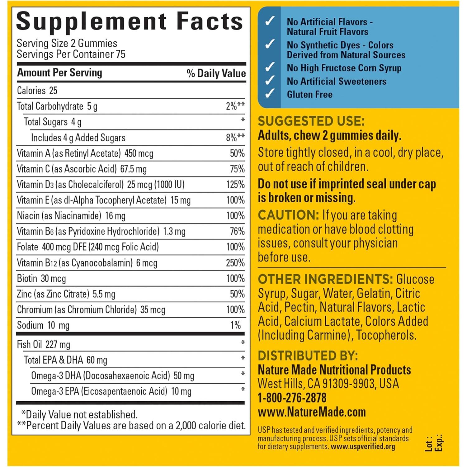 Multivitamina Nature Made para Hombres con Omega-3 150 gomitas