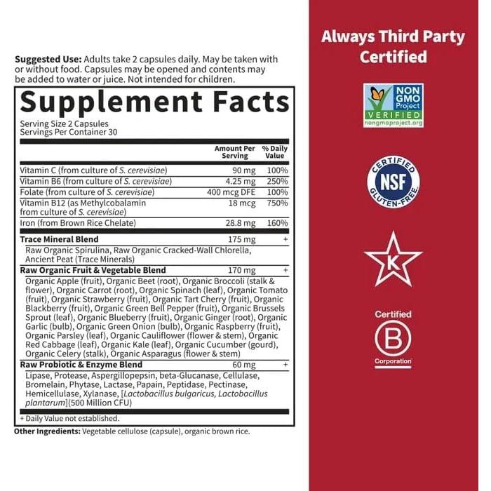Suplemento de Hierro Garden of Life - 60 Cápsulas Veganas