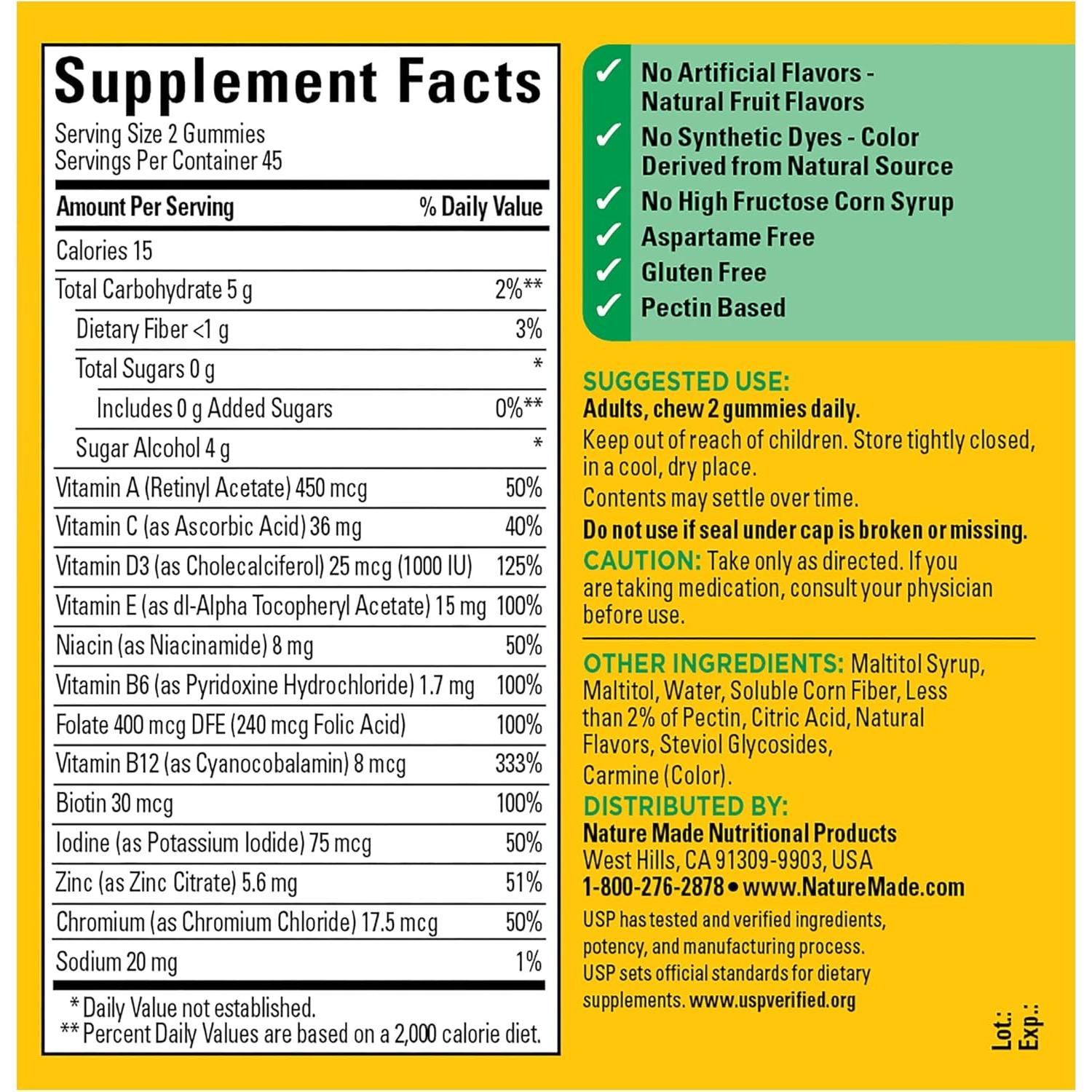 Gominolas Multivitamínicas Sin Azúcar Nature Made 90 Unidades